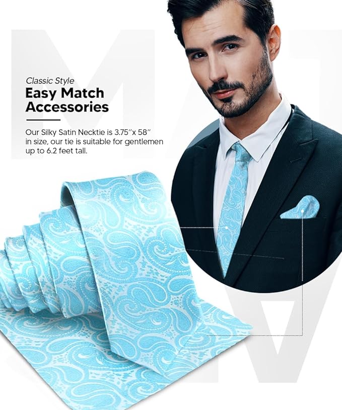 Paisley Necktie & Pocket Square by Vittorio Farina (NH - WP_TURQUOISE) for Independent Retail Stores by Dubal Brothers
