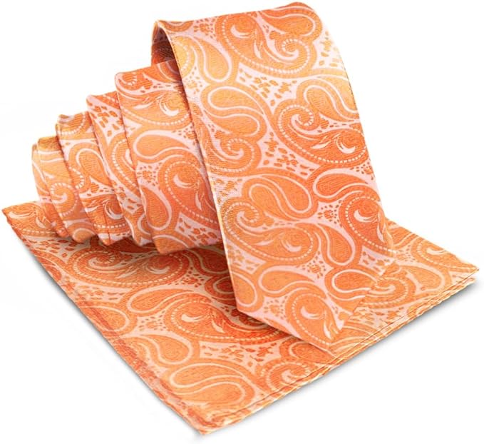 Paisley Necktie & Pocket Square by Vittorio Farina (NH - WP_UT - ORANGE) for Independent Retail Stores by Dubal Brothers