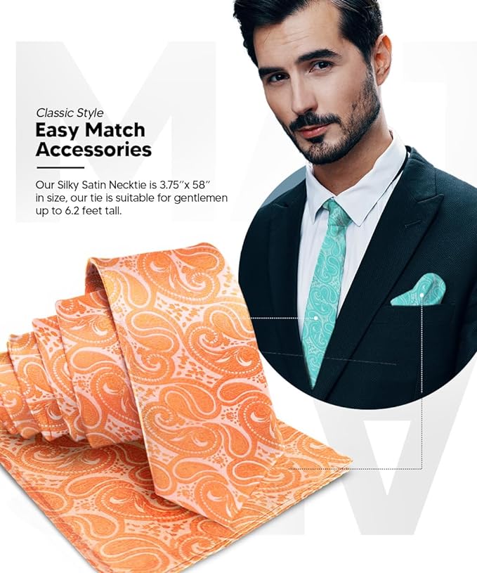 Paisley Necktie & Pocket Square by Vittorio Farina (NH - WP_UT - ORANGE) for Independent Retail Stores by Dubal Brothers