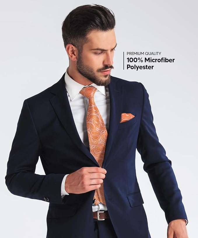 Paisley Necktie & Pocket Square by Vittorio Farina (NH - WP_UT - ORANGE) for Independent Retail Stores by Dubal Brothers