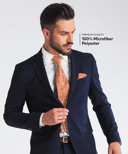 Paisley Necktie & Pocket Square by Vittorio Farina (NH - WP_UT - ORANGE) for Independent Retail Stores by Dubal Brothers