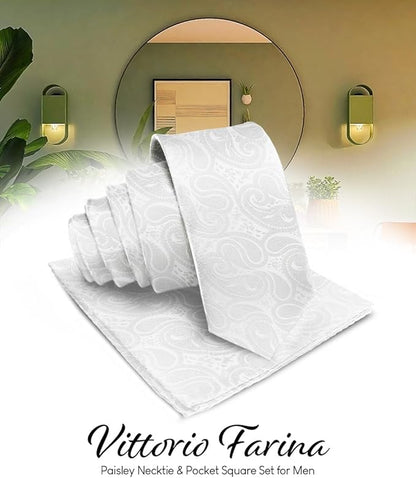Paisley Necktie & Pocket Square by Vittorio Farina (NH - WP_WHITE) for Independent Retail Stores by Dubal Brothers