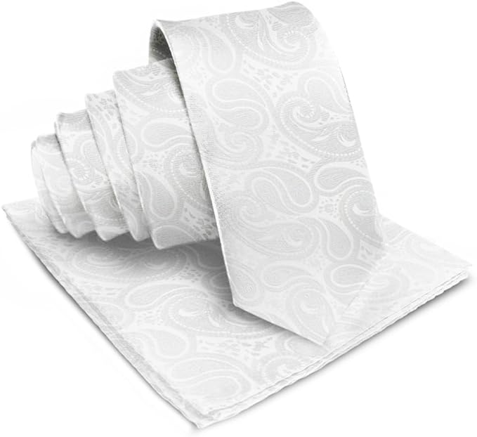 Paisley Necktie & Pocket Square by Vittorio Farina (NH - WP_WHITE) for Independent Retail Stores by Dubal Brothers