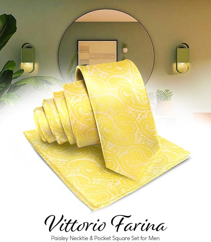 Paisley Necktie & Pocket Square by Vittorio Farina (NH - WP_YELLOW) for Independent Retail Stores by Dubal Brothers