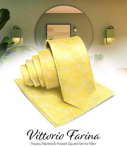 Paisley Necktie & Pocket Square by Vittorio Farina (NH - WP_YELLOW) for Independent Retail Stores by Dubal Brothers