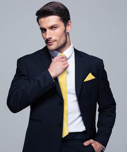 Paisley Necktie & Pocket Square by Vittorio Farina (NH - WP_YELLOW) for Independent Retail Stores by Dubal Brothers