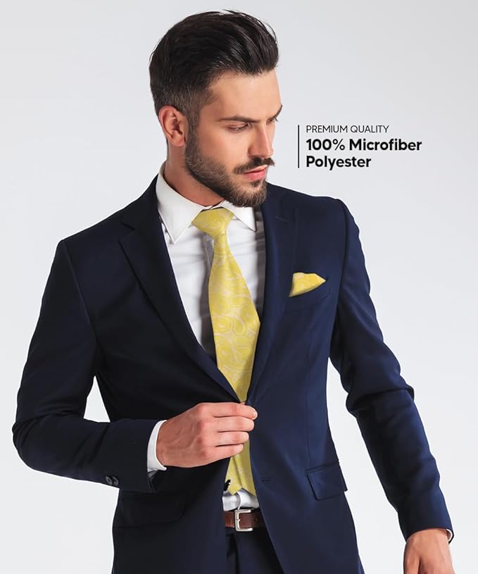 Paisley Necktie & Pocket Square by Vittorio Farina (NH - WP_YELLOW) for Independent Retail Stores by Dubal Brothers