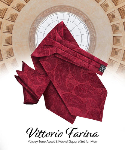 Paisley Tone On Tone Ascot & Pocket Square by Vittorio Farina (ASCOTS - WP_BURGUNDY) for Independent Retail Stores by Dubal Brothers
