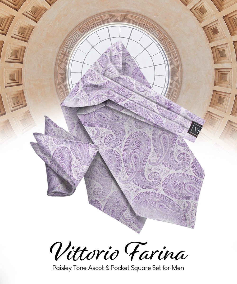 Paisley Tone On Tone Ascot & Pocket Square by Vittorio Farina (ASCOTS - WP_LAVENDER) for Independent Retail Stores by Dubal Brothers