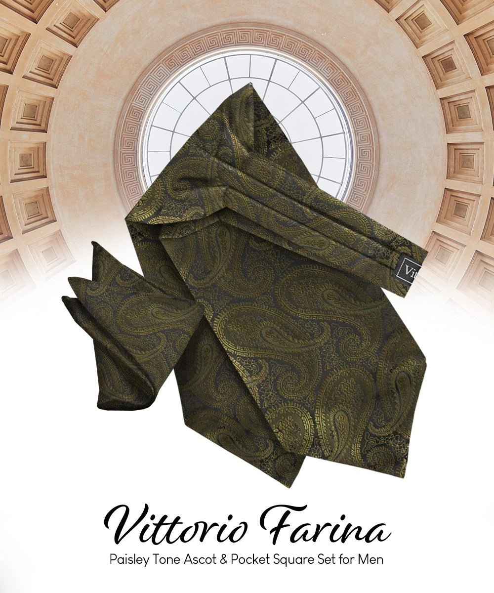 Paisley Tone On Tone Ascot & Pocket Square by Vittorio Farina (ASCOTS - WP_OLIVE) for Independent Retail Stores by Dubal Brothers