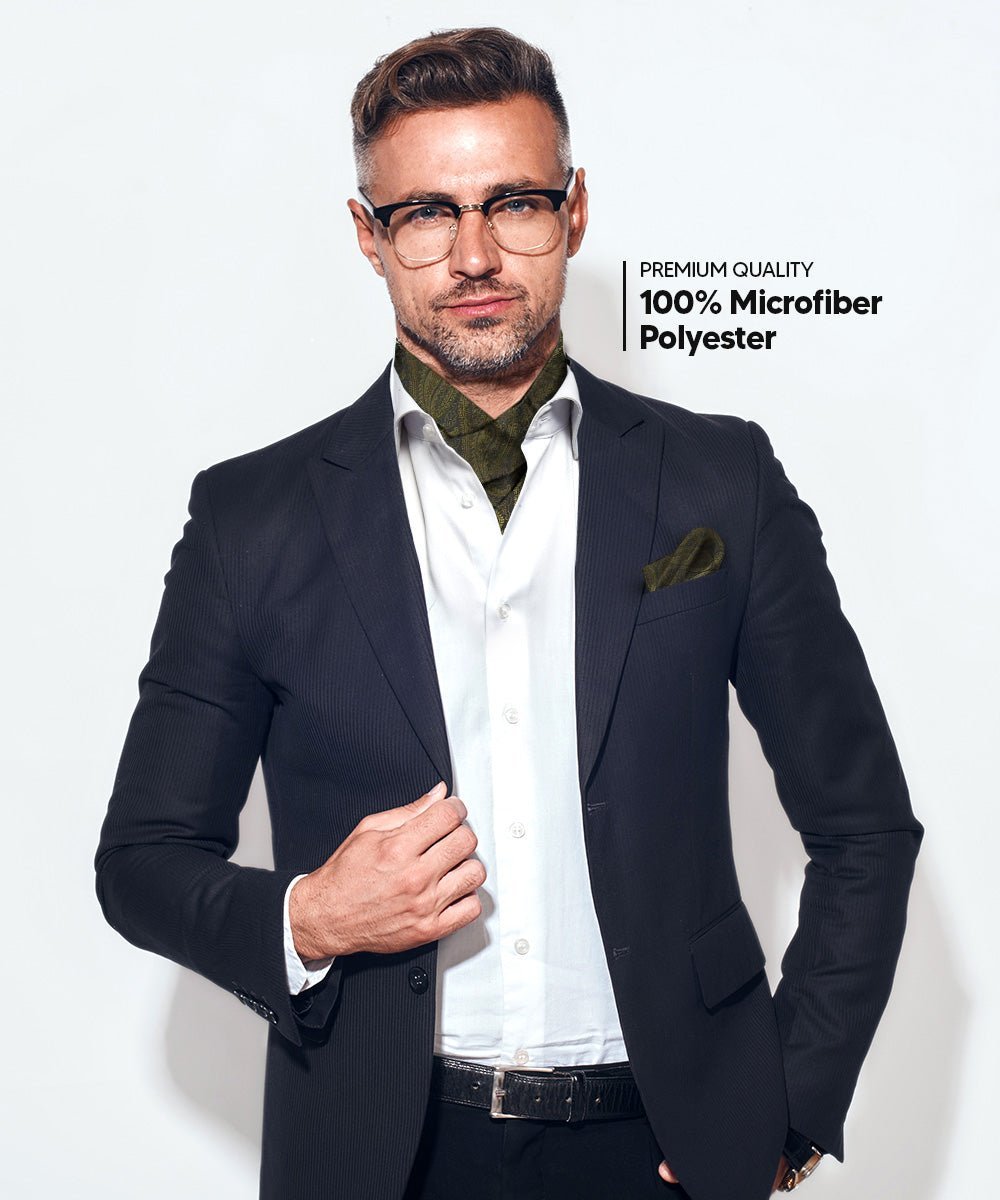 Paisley Tone On Tone Ascot & Pocket Square by Vittorio Farina (ASCOTS - WP_OLIVE) for Independent Retail Stores by Dubal Brothers