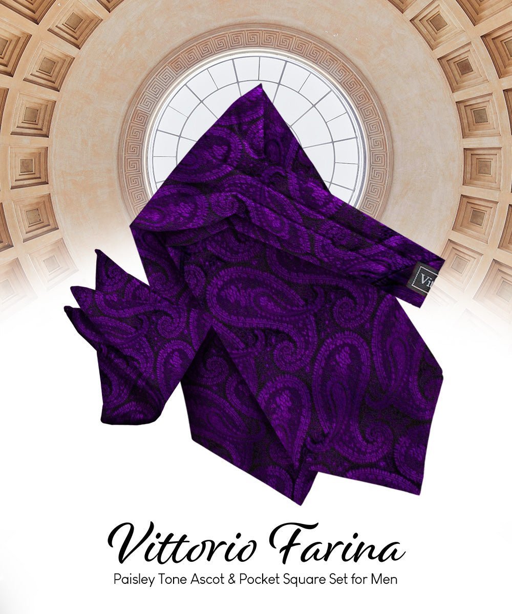 Paisley Tone On Tone Ascot & Pocket Square by Vittorio Farina (ASCOTS - WP_PURPLE) for Independent Retail Stores by Dubal Brothers