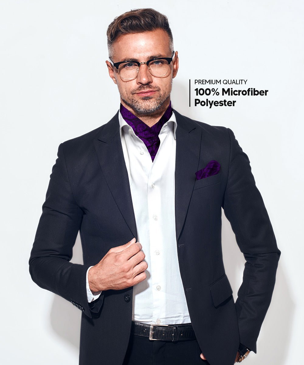 Paisley Tone On Tone Ascot & Pocket Square by Vittorio Farina (ASCOTS - WP_PURPLE) for Independent Retail Stores by Dubal Brothers
