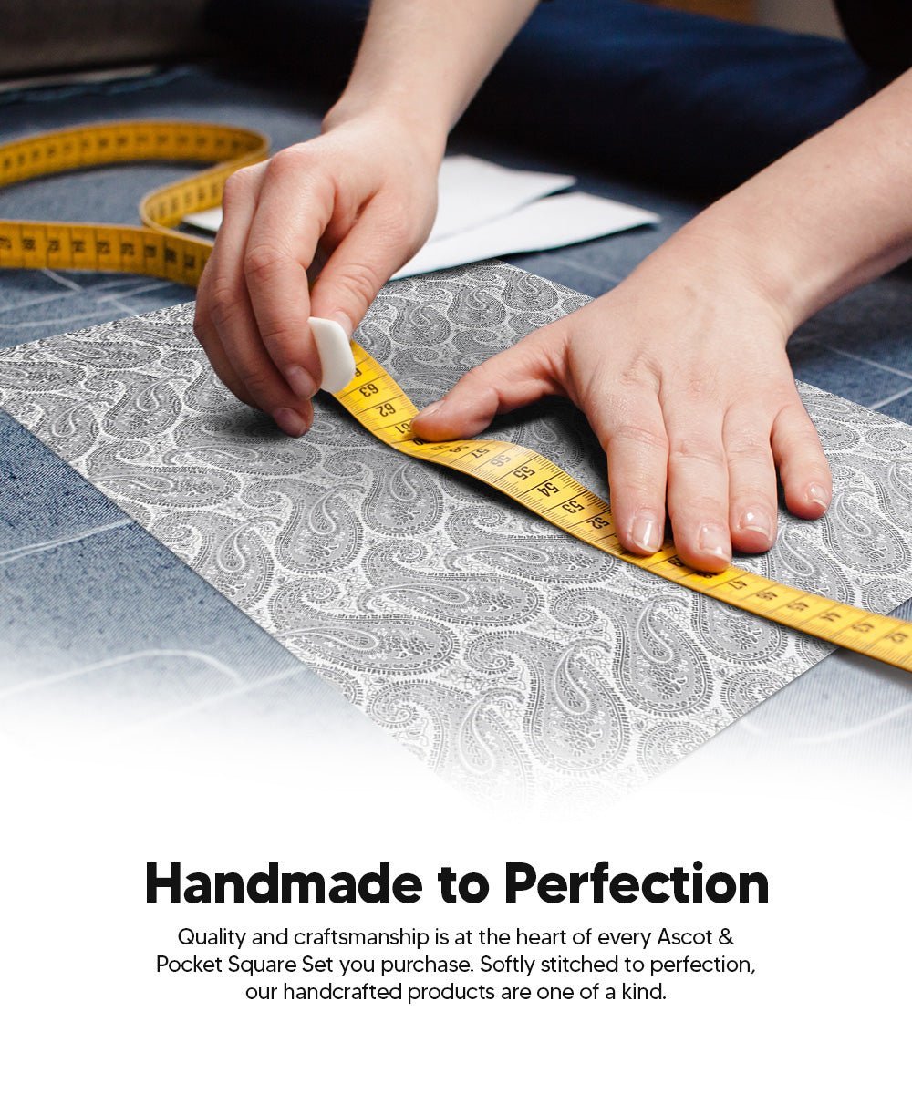 Paisley Tone On Tone Ascot & Pocket Square by Vittorio Farina (ASCOTS - WP_SILVER) for Independent Retail Stores by Dubal Brothers