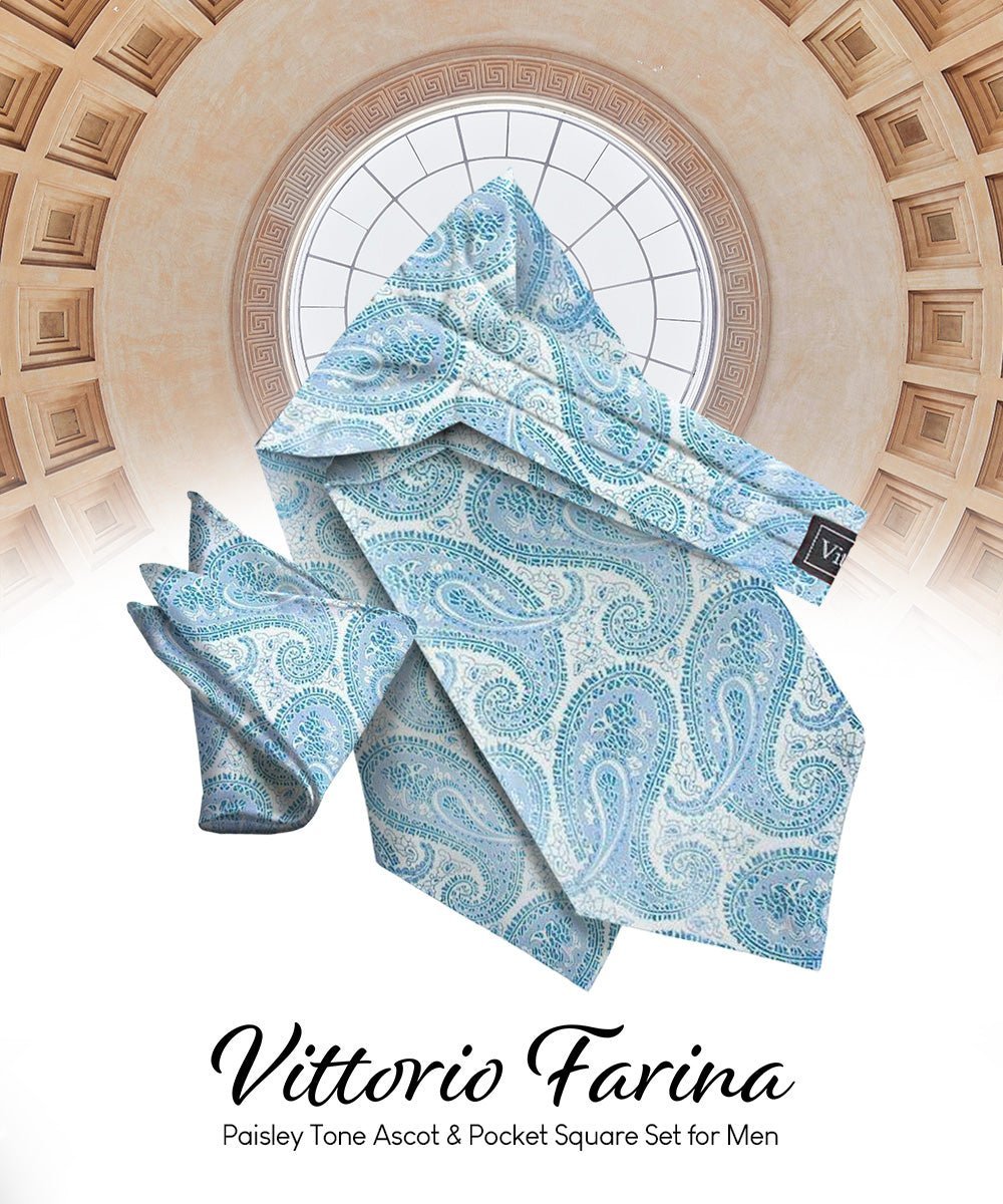 Paisley Tone On Tone Ascot & Pocket Square by Vittorio Farina (ASCOTS - WP_SKY) for Independent Retail Stores by Dubal Brothers