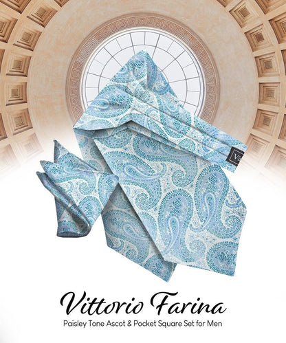 Paisley Tone On Tone Ascot & Pocket Square by Vittorio Farina (ASCOTS - WP_SKY) for Independent Retail Stores by Dubal Brothers