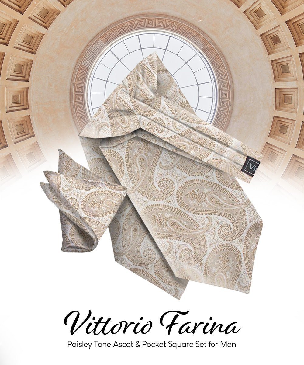 Paisley Tone On Tone Ascot & Pocket Square by Vittorio Farina (ASCOTS - WP_TAUPE) for Independent Retail Stores by Dubal Brothers