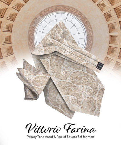 Paisley Tone On Tone Ascot & Pocket Square by Vittorio Farina (ASCOTS - WP_TAUPE) for Independent Retail Stores by Dubal Brothers