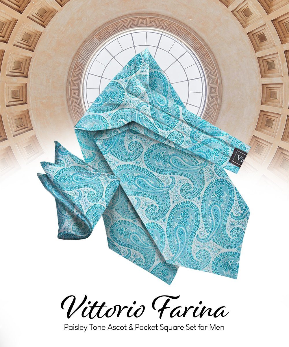 Paisley Tone On Tone Ascot & Pocket Square by Vittorio Farina (ASCOTS - WP_TURQUOISE) for Independent Retail Stores by Dubal Brothers