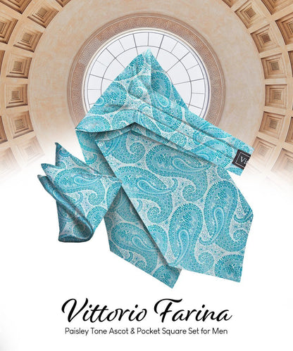 Paisley Tone On Tone Ascot & Pocket Square by Vittorio Farina (ASCOTS - WP_TURQUOISE) for Independent Retail Stores by Dubal Brothers