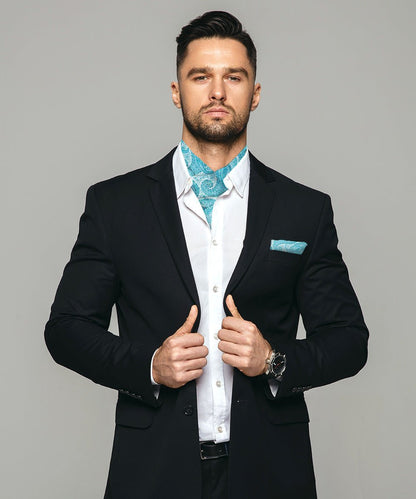 Paisley Tone On Tone Ascot & Pocket Square by Vittorio Farina (ASCOTS - WP_TURQUOISE) for Independent Retail Stores by Dubal Brothers