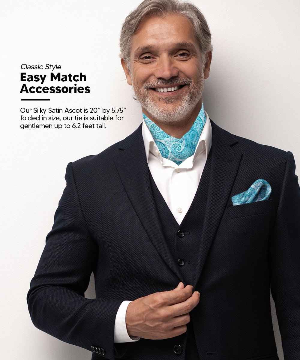 Paisley Tone On Tone Ascot & Pocket Square by Vittorio Farina (ASCOTS - WP_TURQUOISE) for Independent Retail Stores by Dubal Brothers