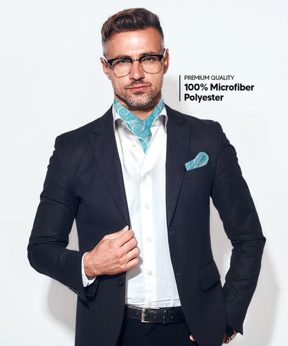 Paisley Tone On Tone Ascot & Pocket Square by Vittorio Farina (ASCOTS - WP_TURQUOISE) for Independent Retail Stores by Dubal Brothers