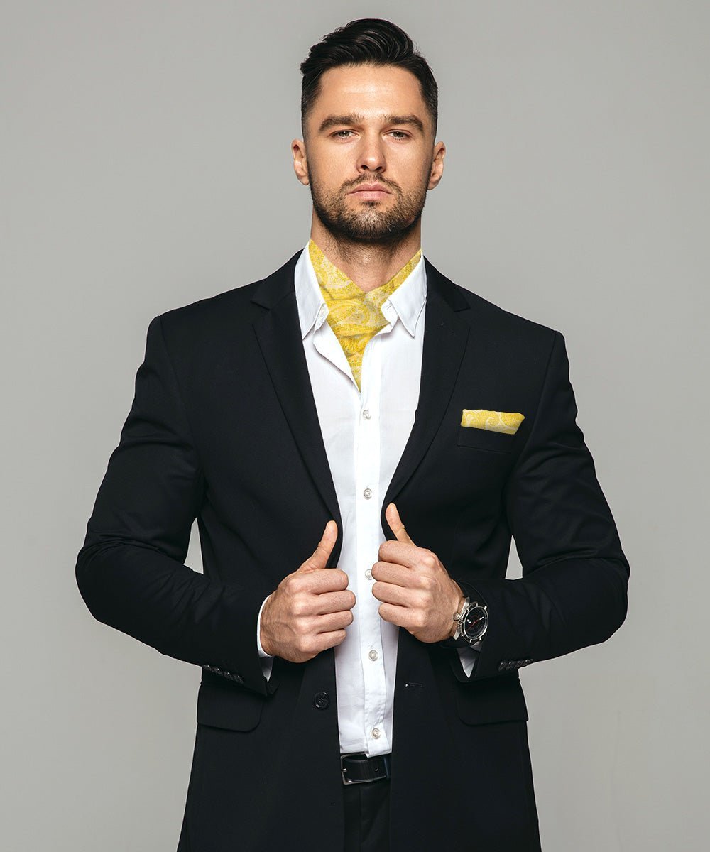 Paisley Tone On Tone Ascot & Pocket Square by Vittorio Farina (ASCOTS - WP_YELLOW) for Independent Retail Stores by Dubal Brothers