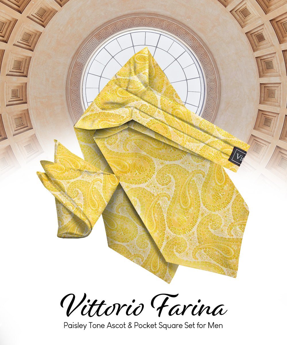 Paisley Tone On Tone Ascot & Pocket Square by Vittorio Farina (ASCOTS - WP_YELLOW) for Independent Retail Stores by Dubal Brothers