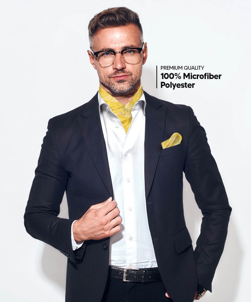 Paisley Tone On Tone Ascot & Pocket Square by Vittorio Farina (ASCOTS - WP_YELLOW) for Independent Retail Stores by Dubal Brothers