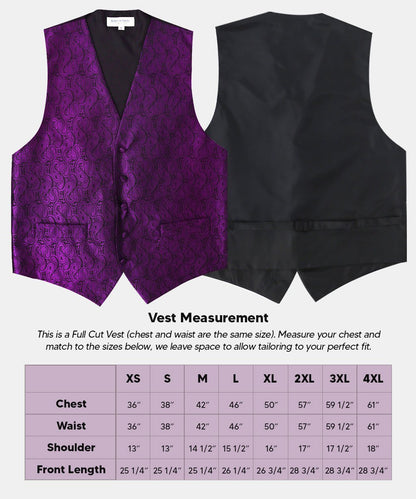 Paisley Vest Set with Black Back (Vest, Bow Tie, Necktie and Pocket Square) by Vittorio Farina: Purple, Red, Rose Gold, Royal Blue and Burnt Orange (vest_paisley_BB_purple_XS) for Independent Retail Stores by Dubal Brothers