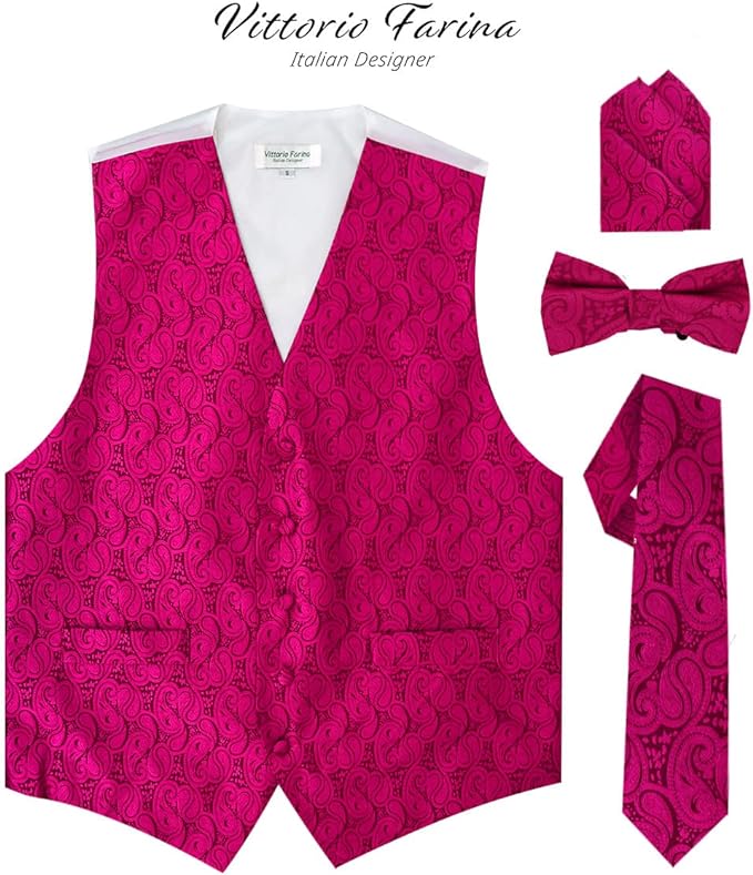Paisley Vest Set with White Back (Vest, Bow Tie, Necktie and Pocket Square) by Vittorio Farina: Aqua, Blush, Hot Pink, Ivory, Lavender, and Mint (vest_paisley_WB_aqua_XS) for Independent Retail Stores by Dubal Brothers