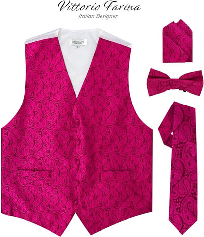 Paisley Vest Set with White Back (Vest, Bow Tie, Necktie and Pocket Square) by Vittorio Farina: Aqua, Blush, Hot Pink, Ivory, Lavender, and Mint (vest_paisley_WB_aqua_XS) for Independent Retail Stores by Dubal Brothers