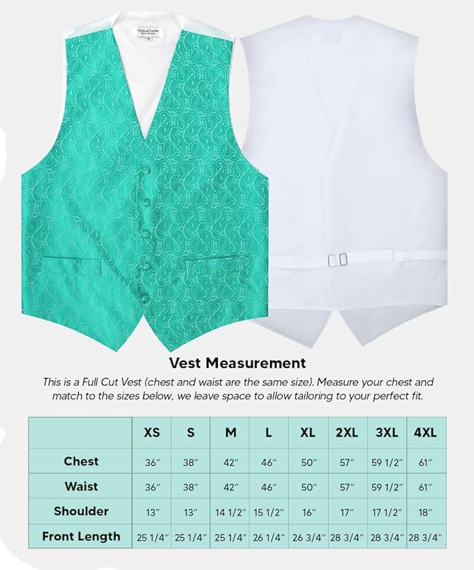 Paisley Vest Set with White Back (Vest, Bow Tie, Necktie and Pocket Square) by Vittorio Farina: Aqua, Blush, Hot Pink, Ivory, Lavender, and Mint (vest_paisley_WB_aqua_XS) for Independent Retail Stores by Dubal Brothers