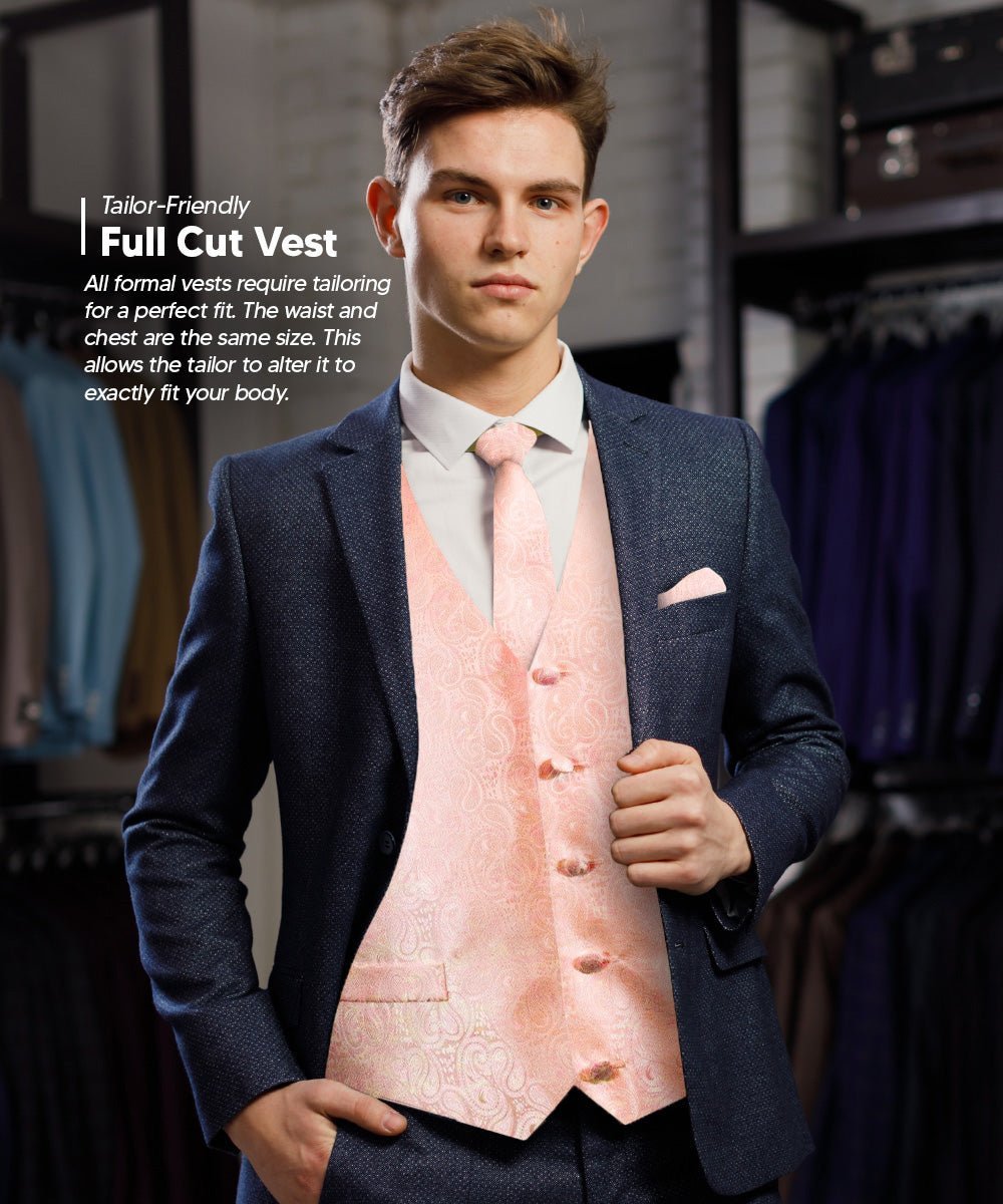 Paisley Vest Set with White Back (Vest, Bow Tie, Necktie and Pocket Square) by Vittorio Farina: Aqua, Blush, Hot Pink, Ivory, Lavender, and Mint (vest_paisley_WB_blush_XS) for Independent Retail Stores by Dubal Brothers