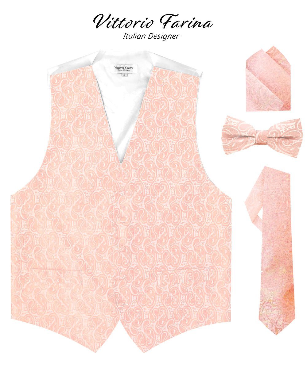 Paisley Vest Set with White Back (Vest, Bow Tie, Necktie and Pocket Square) by Vittorio Farina: Aqua, Blush, Hot Pink, Ivory, Lavender, and Mint (vest_paisley_WB_blush_XS) for Independent Retail Stores by Dubal Brothers