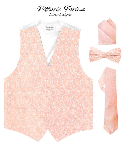 Paisley Vest Set with White Back (Vest, Bow Tie, Necktie and Pocket Square) by Vittorio Farina: Aqua, Blush, Hot Pink, Ivory, Lavender, and Mint (vest_paisley_WB_blush_XS) for Independent Retail Stores by Dubal Brothers