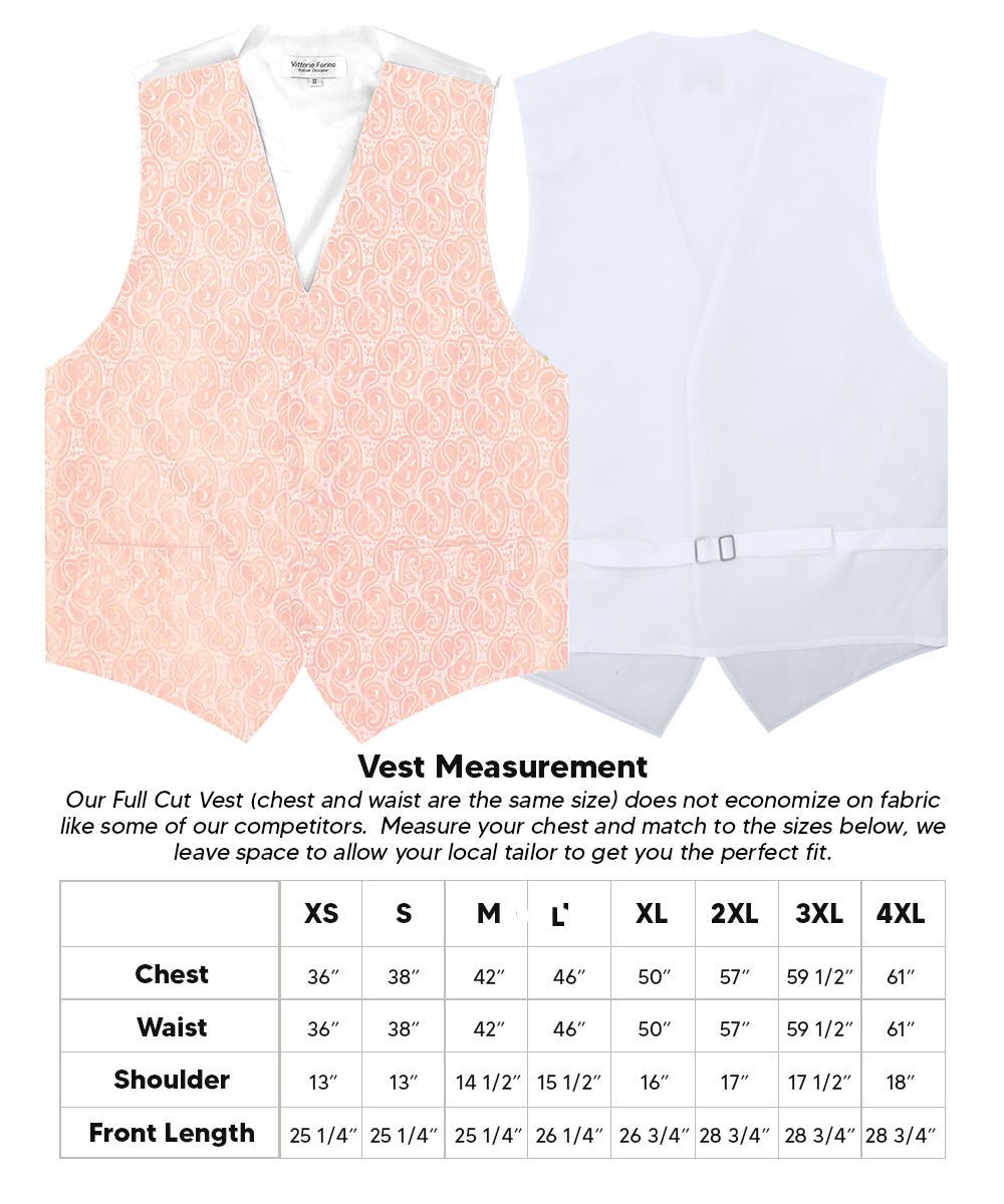 Paisley Vest Set with White Back (Vest, Bow Tie, Necktie and Pocket Square) by Vittorio Farina: Aqua, Blush, Hot Pink, Ivory, Lavender, and Mint (vest_paisley_WB_blush_XS) for Independent Retail Stores by Dubal Brothers
