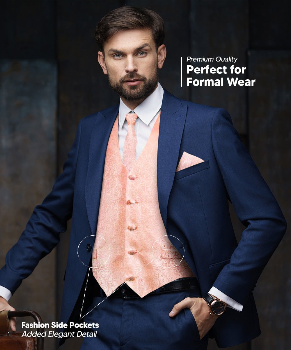 Paisley Vest Set with White Back (Vest, Bow Tie, Necktie and Pocket Square) by Vittorio Farina: Aqua, Blush, Hot Pink, Ivory, Lavender, and Mint (vest_paisley_WB_blush_XS) for Independent Retail Stores by Dubal Brothers