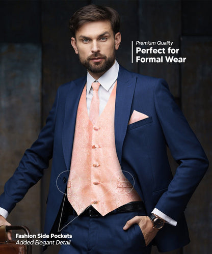 Paisley Vest Set with White Back (Vest, Bow Tie, Necktie and Pocket Square) by Vittorio Farina: Aqua, Blush, Hot Pink, Ivory, Lavender, and Mint (vest_paisley_WB_blush_XS) for Independent Retail Stores by Dubal Brothers