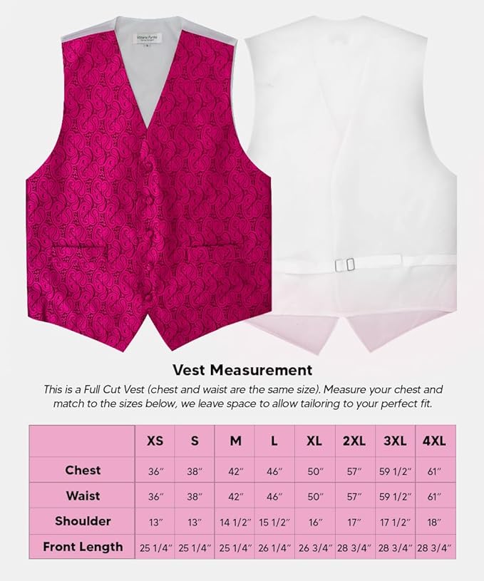 Paisley Vest Set with White Back (Vest, Bow Tie, Necktie and Pocket Square) by Vittorio Farina: Aqua, Blush, Hot Pink, Ivory, Lavender, and Mint (vest_paisley_WB_hotpink_XS) for Independent Retail Stores by Dubal Brothers