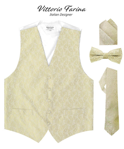 Paisley Vest Set with White Back (Vest, Bow Tie, Necktie and Pocket Square) by Vittorio Farina: Aqua, Blush, Hot Pink, Ivory, Lavender, and Mint (vest_paisley_WB_ivory_XS) for Independent Retail Stores by Dubal Brothers