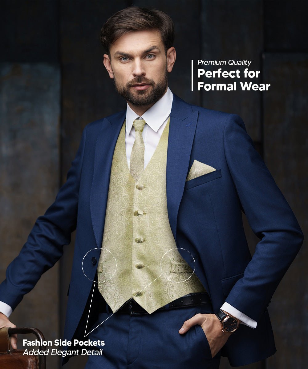 Paisley Vest Set with White Back (Vest, Bow Tie, Necktie and Pocket Square) by Vittorio Farina: Aqua, Blush, Hot Pink, Ivory, Lavender, and Mint (vest_paisley_WB_ivory_XS) for Independent Retail Stores by Dubal Brothers