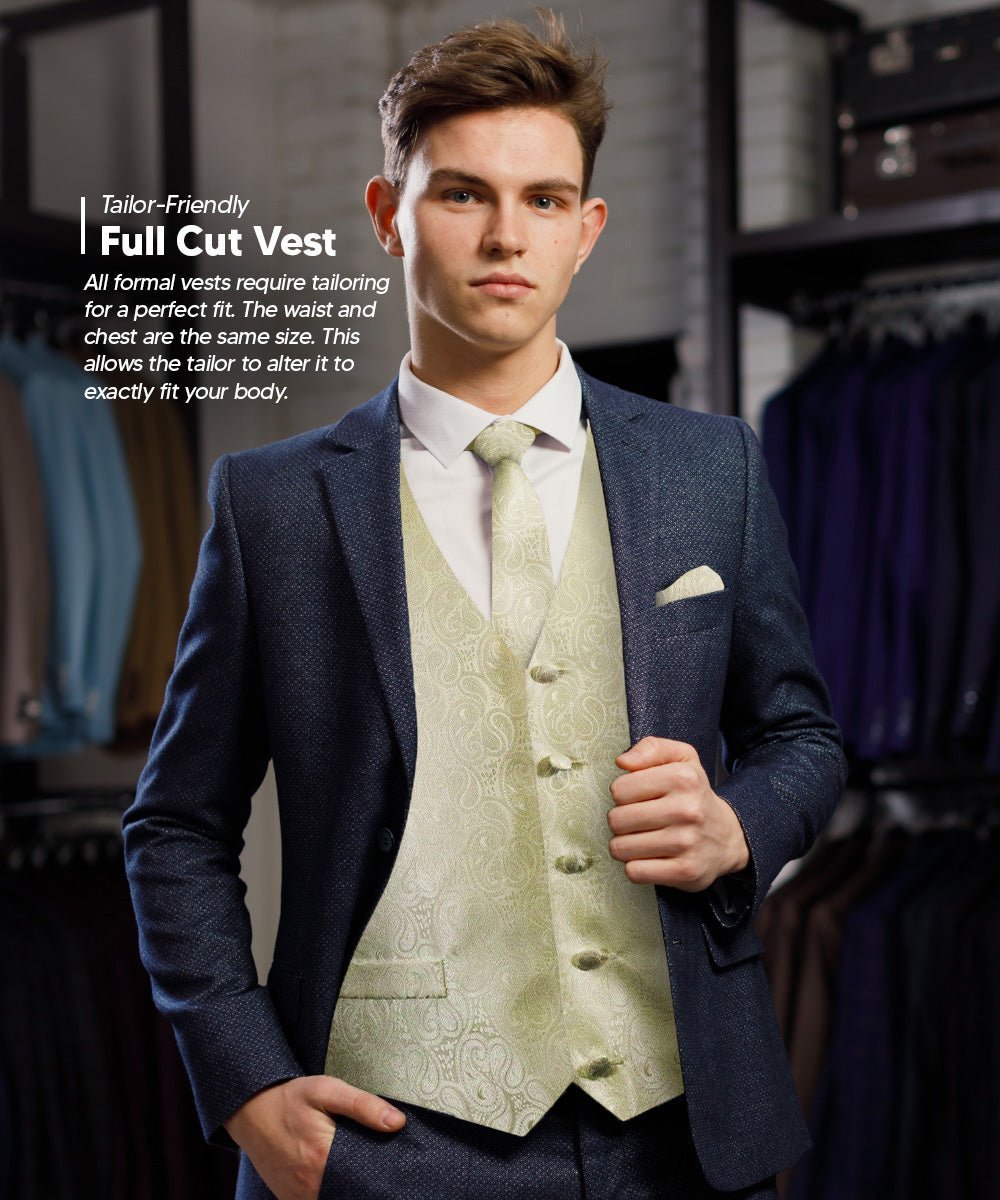 Paisley Vest Set with White Back (Vest, Bow Tie, Necktie and Pocket Square) by Vittorio Farina: Aqua, Blush, Hot Pink, Ivory, Lavender, and Mint (vest_paisley_WB_ivory_XS) for Independent Retail Stores by Dubal Brothers