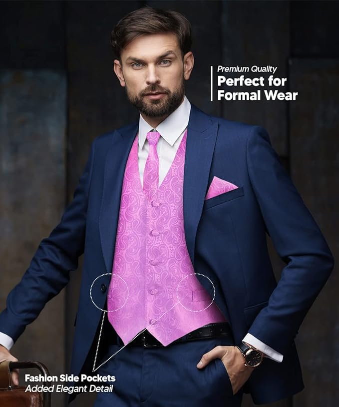 Paisley Vest Set with White Back (Vest, Bow Tie, Necktie and Pocket Square) by Vittorio Farina: Aqua, Blush, Hot Pink, Ivory, Lavender, and Mint (vest_paisley_WB_lavender_XS) for Independent Retail Stores by Dubal Brothers