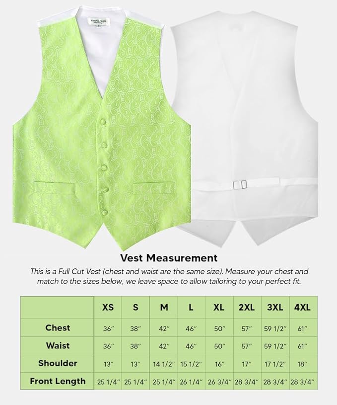 Paisley Vest Set with White Back (Vest, Bow Tie, Necktie and Pocket Square) by Vittorio Farina: Aqua, Blush, Hot Pink, Ivory, Lavender, and Mint (vest_paisley_WB_mint_XS) for Independent Retail Stores by Dubal Brothers