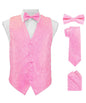 Paisley Vest Set with White Back (Vest, Bow Tie, Necktie and Pocket Square) by Vittorio Farina: Pink, Silver, Sky Blue, Turquoise, White and Yellow (vest_paisley_WB_pink_XS) for Independent Retail Stores by Dubal Brothers