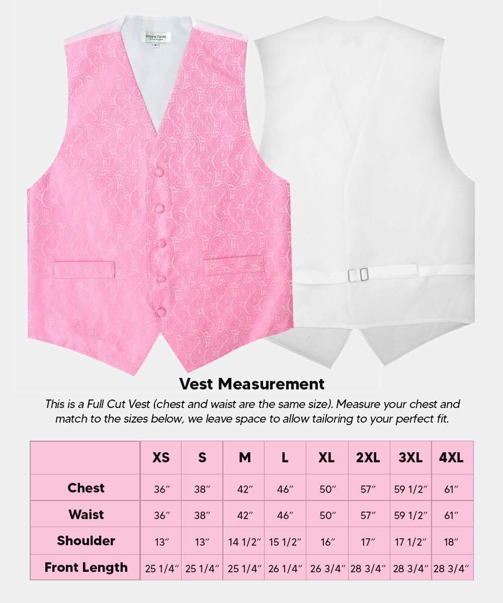 Paisley Vest Set with White Back (Vest, Bow Tie, Necktie and Pocket Square) by Vittorio Farina: Pink, Silver, Sky Blue, Turquoise, White and Yellow (vest_paisley_WB_pink_XS) for Independent Retail Stores by Dubal Brothers