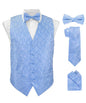 Paisley Vest Set with White Back (Vest, Bow Tie, Necktie and Pocket Square) by Vittorio Farina: Pink, Silver, Sky Blue, Turquoise, White and Yellow (vest_paisley_WB_sky_XS) for Independent Retail Stores by Dubal Brothers
