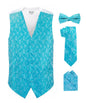 Paisley Vest Set with White Back (Vest, Bow Tie, Necktie and Pocket Square) by Vittorio Farina: Pink, Silver, Sky Blue, Turquoise, White and Yellow (vest_paisley_WB_turquoise_XS) for Independent Retail Stores by Dubal Brothers